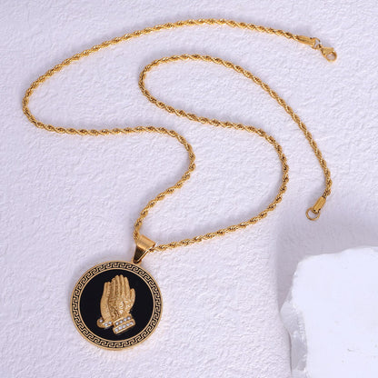 GOLD PRAYING HANDS PENDANT NECKLACE - BLACK EDITION