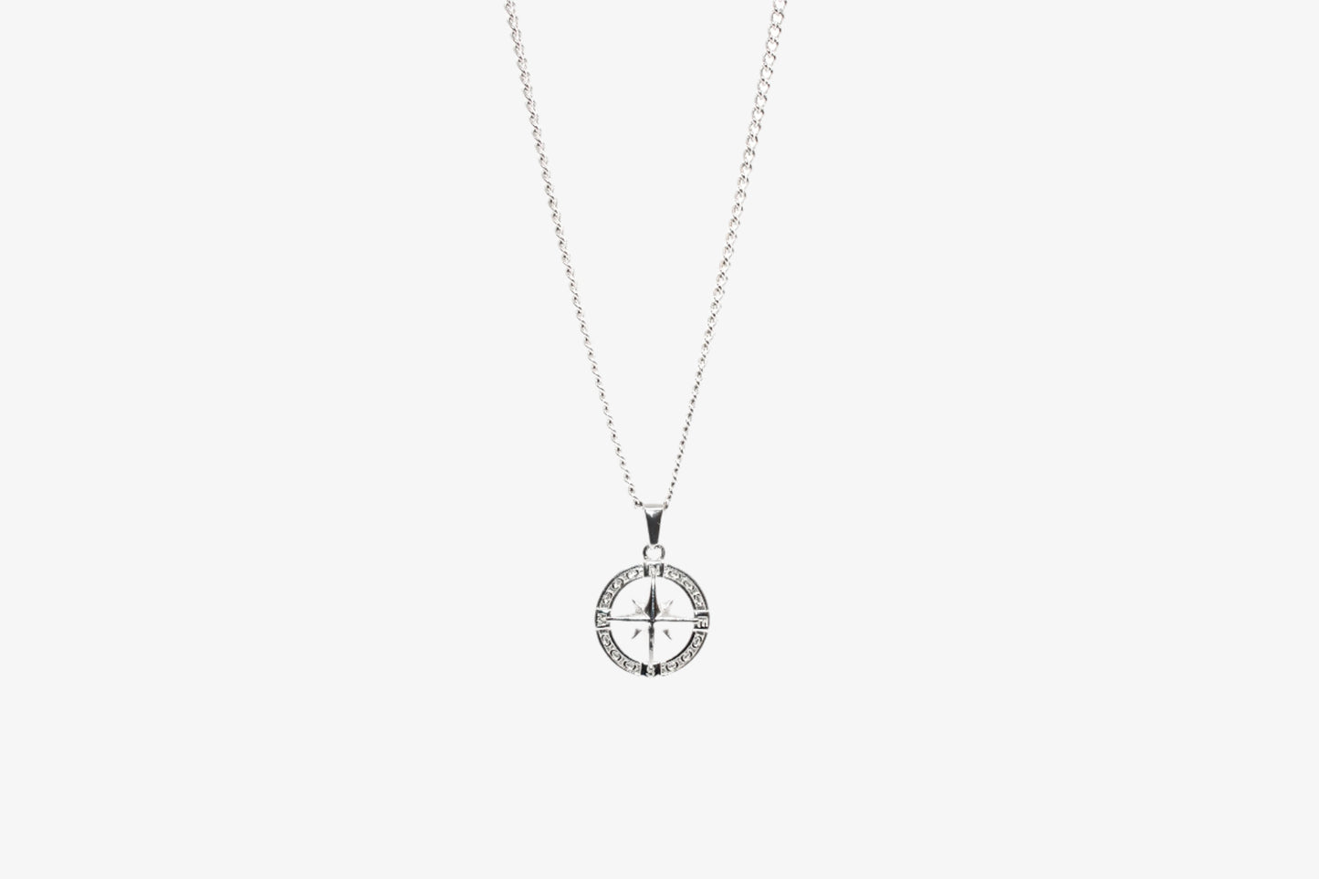 SILVER CUBAN CHAIN WITH COMPASS NECKLACE