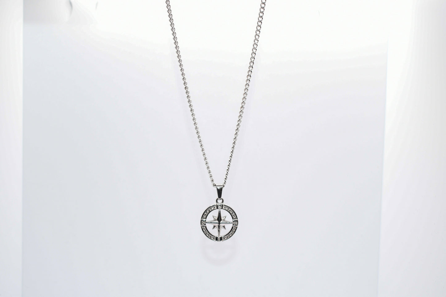 SILVER CUBAN CHAIN WITH COMPASS NECKLACE