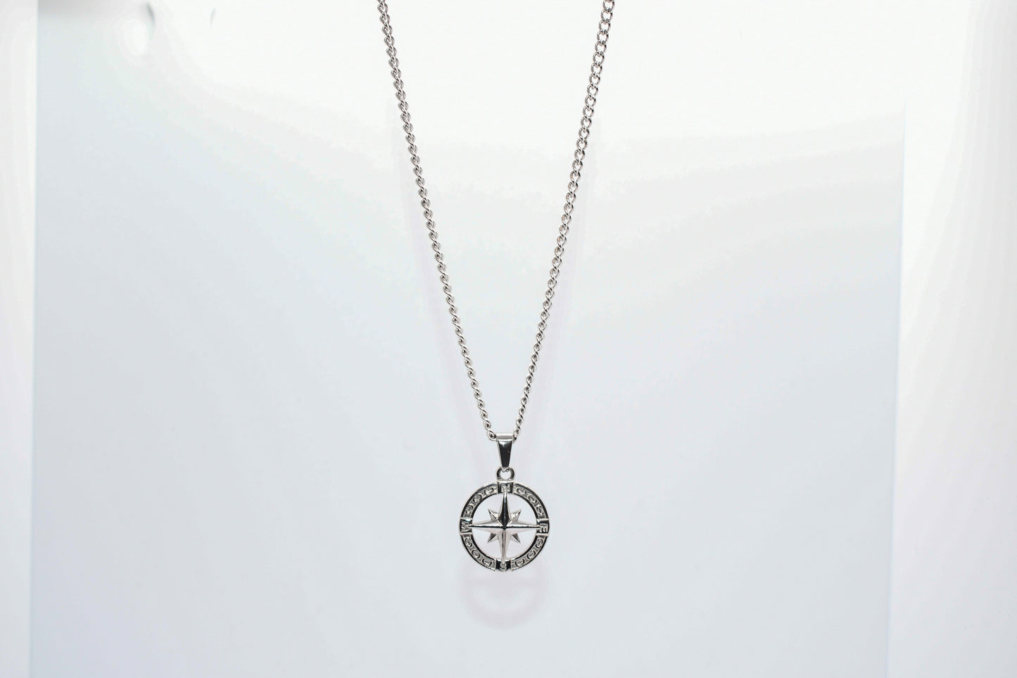 SILVER CUBAN CHAIN WITH COMPASS NECKLACE