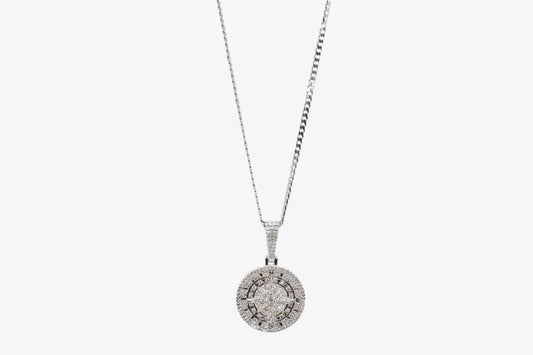 ICED SILVER COMPASS PENDANT WITH CHAIN