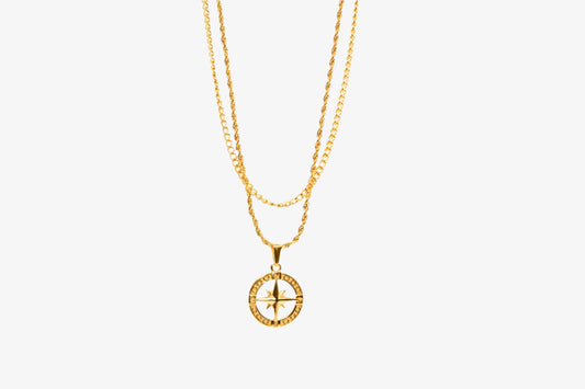 GOLD LAYERED COMPASS NECKLACE