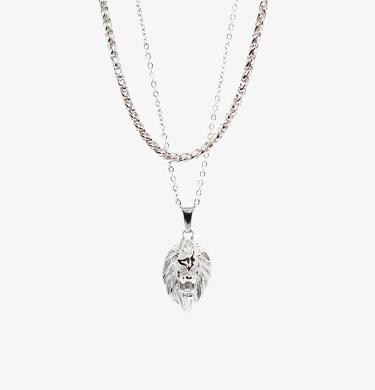 SILVER LAYERED LION NECKLACE