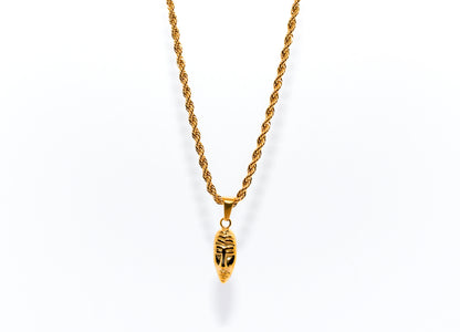 GOLD MASQUERADE PENDANT WITH ROPE CHAIN