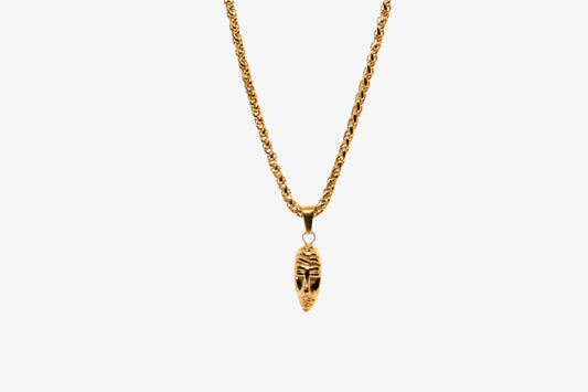 GOLD MASQUERADE PENDANT WITH WHEAT CHAIN