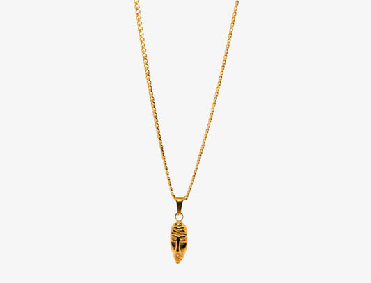 GOLD MASQUERADE PENDANT WITH CUBAN CHAIN