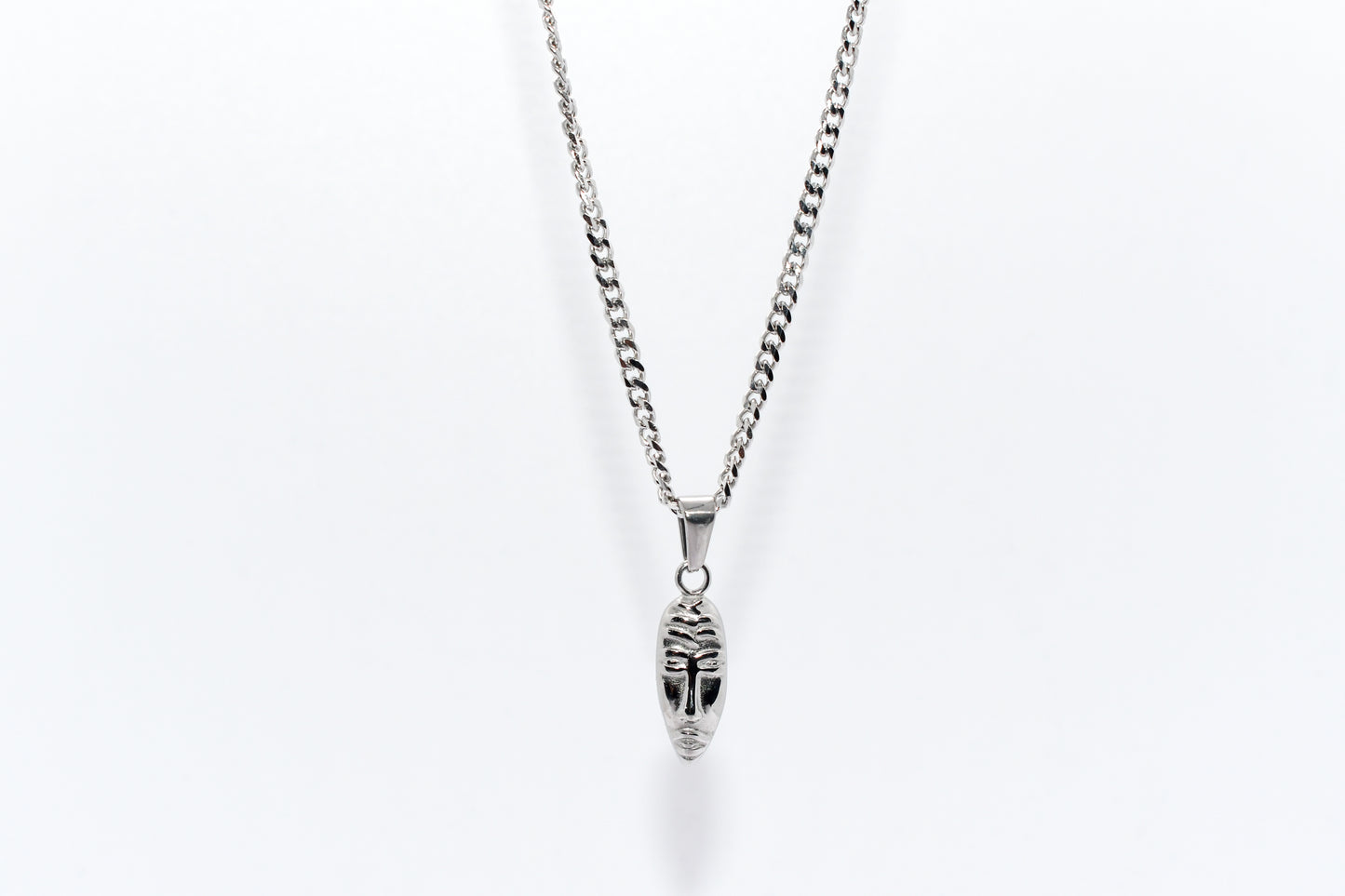 SILVER MASQUERADE PENDANT WITH CUBAN CHAIN