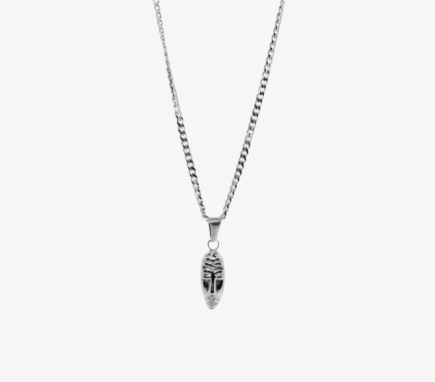 SILVER MASQUERADE PENDANT WITH CUBAN CHAIN